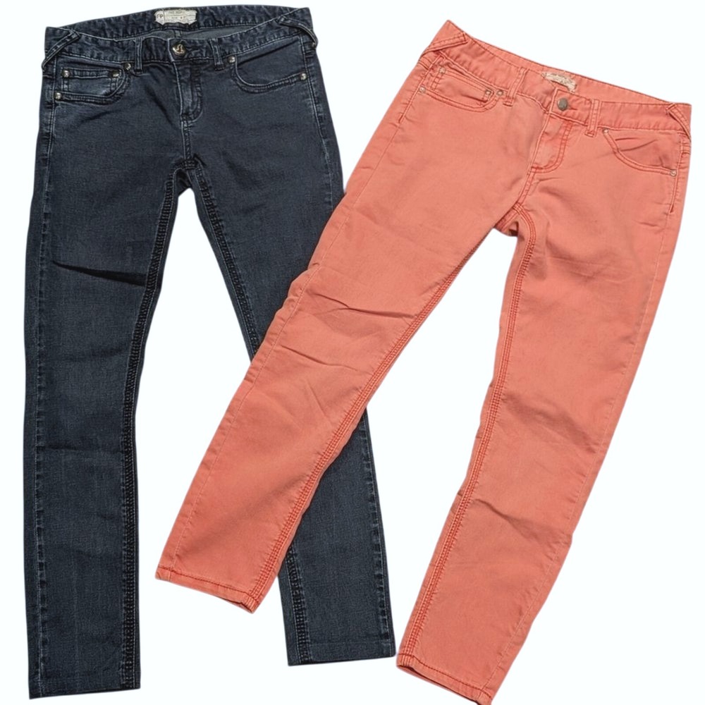 Lot 2 Free People Jeans Womens 27 Coral Denim Skinny Jeans Jeggings Pants Bundle